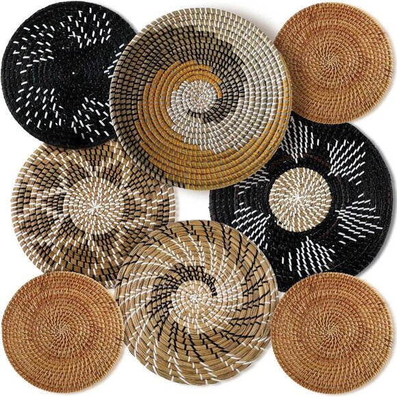 Set of 8 Hanging Woven Wall Basket Handmade Decorative Rustic Boho Basket Decor